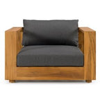 Santorini - Outdoor Grey Olefin Fabric + Natural Teak Lounge Chair