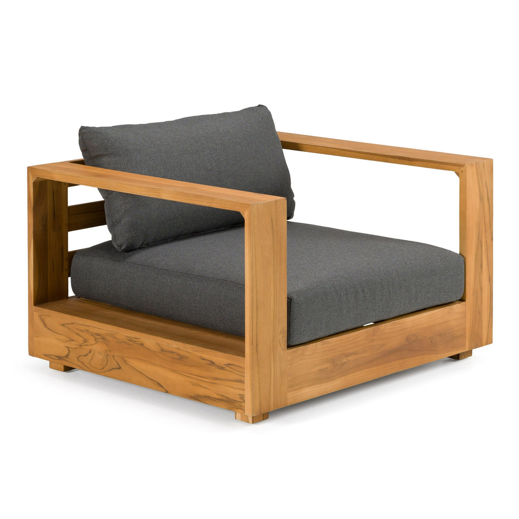 Santorini - Outdoor Grey Olefin Fabric + Natural Teak Lounge Chair
