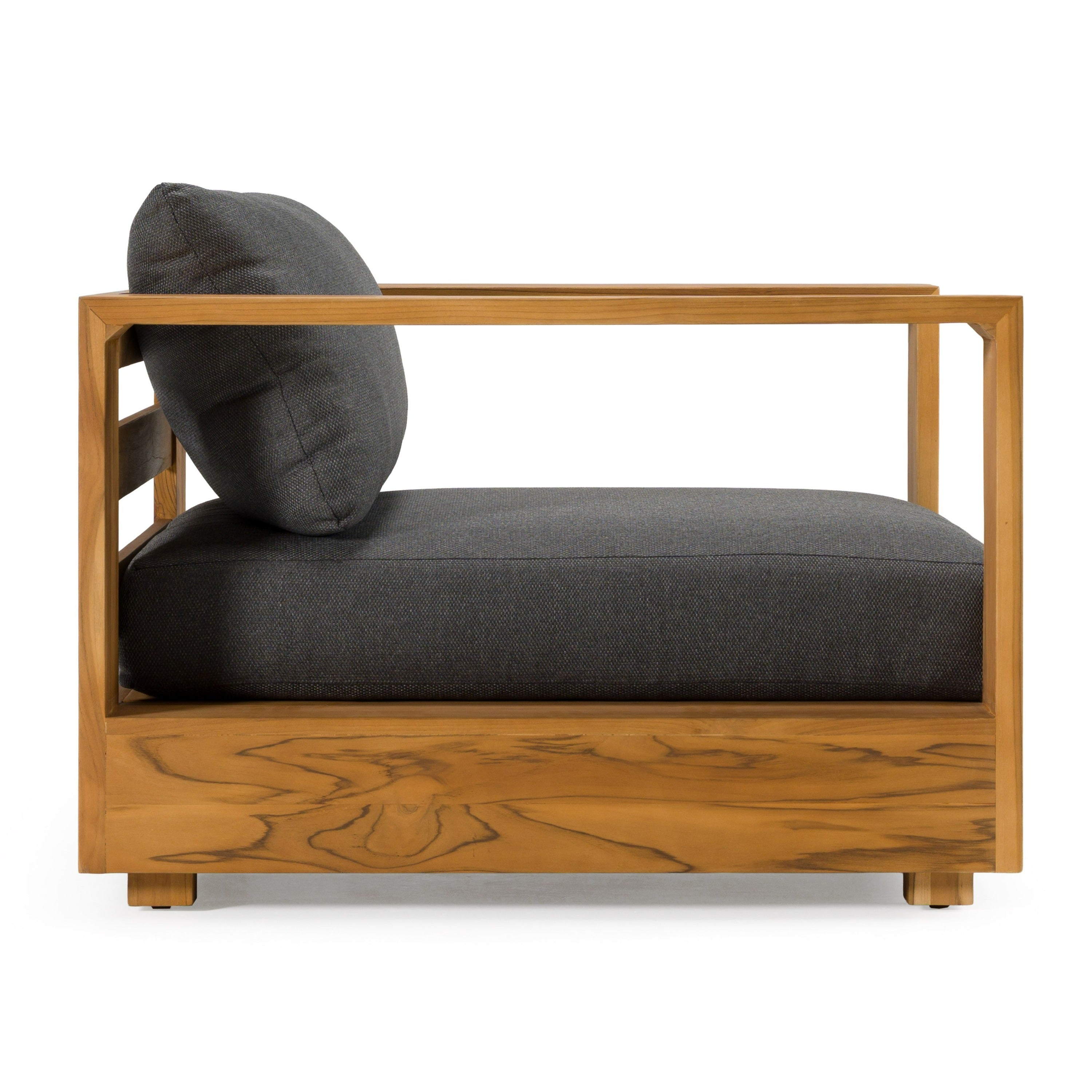 Santorini - Outdoor Grey Olefin Fabric + Natural Teak Lounge Chair