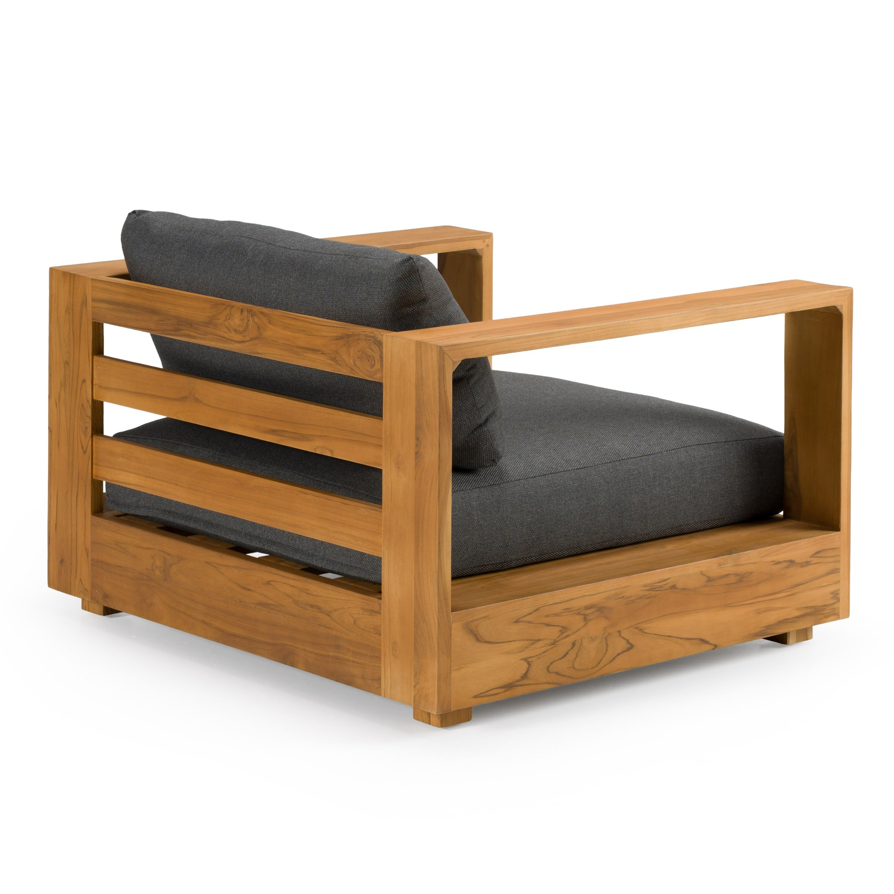 Santorini - Outdoor Grey Olefin Fabric + Natural Teak Lounge Chair