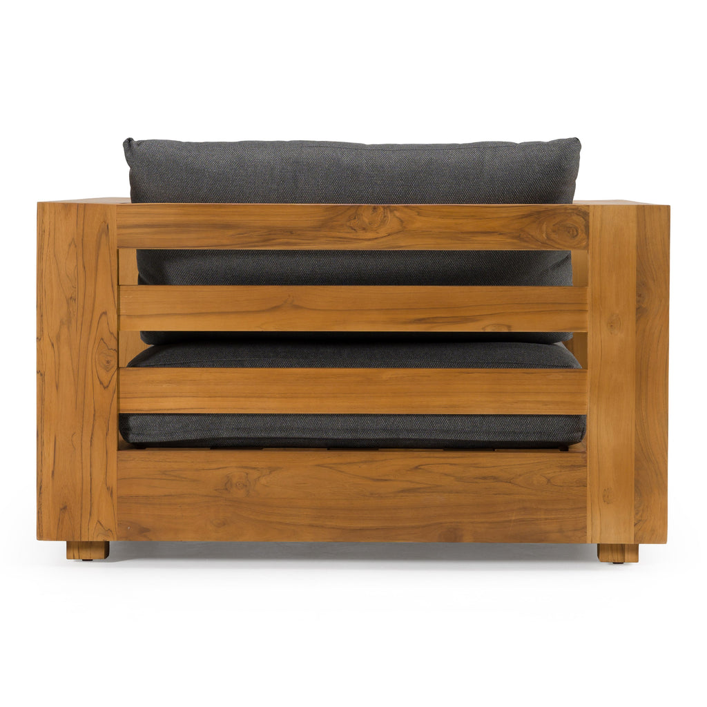 Santorini - Outdoor Grey Olefin Fabric + Natural Teak Lounge Chair