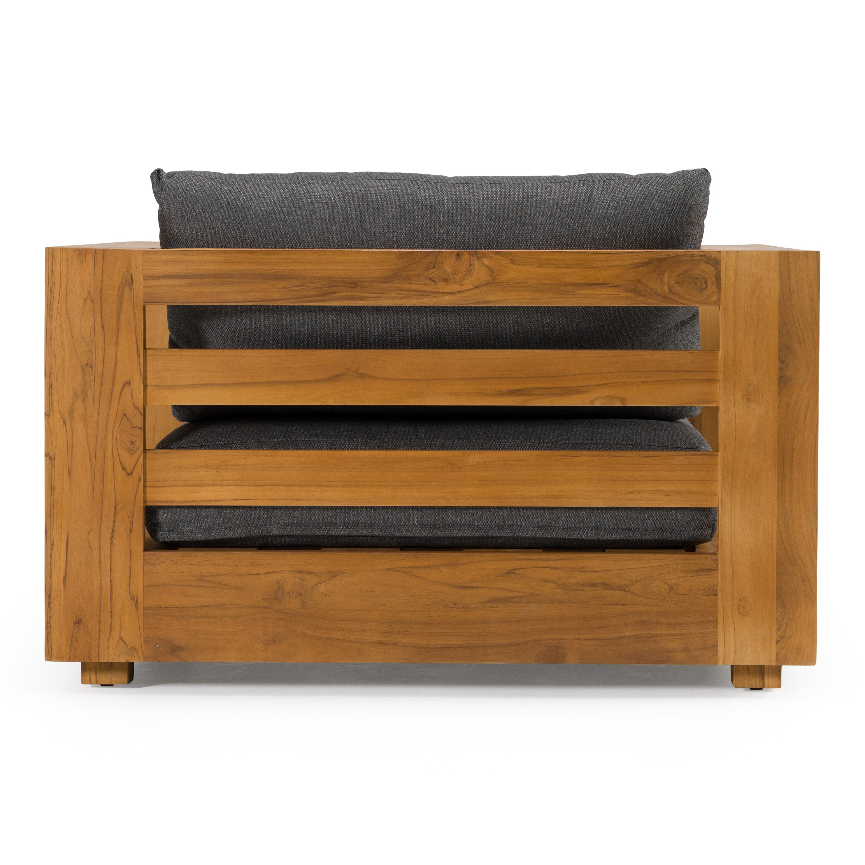 Santorini - Outdoor Grey Olefin Fabric + Natural Teak Lounge Chair
