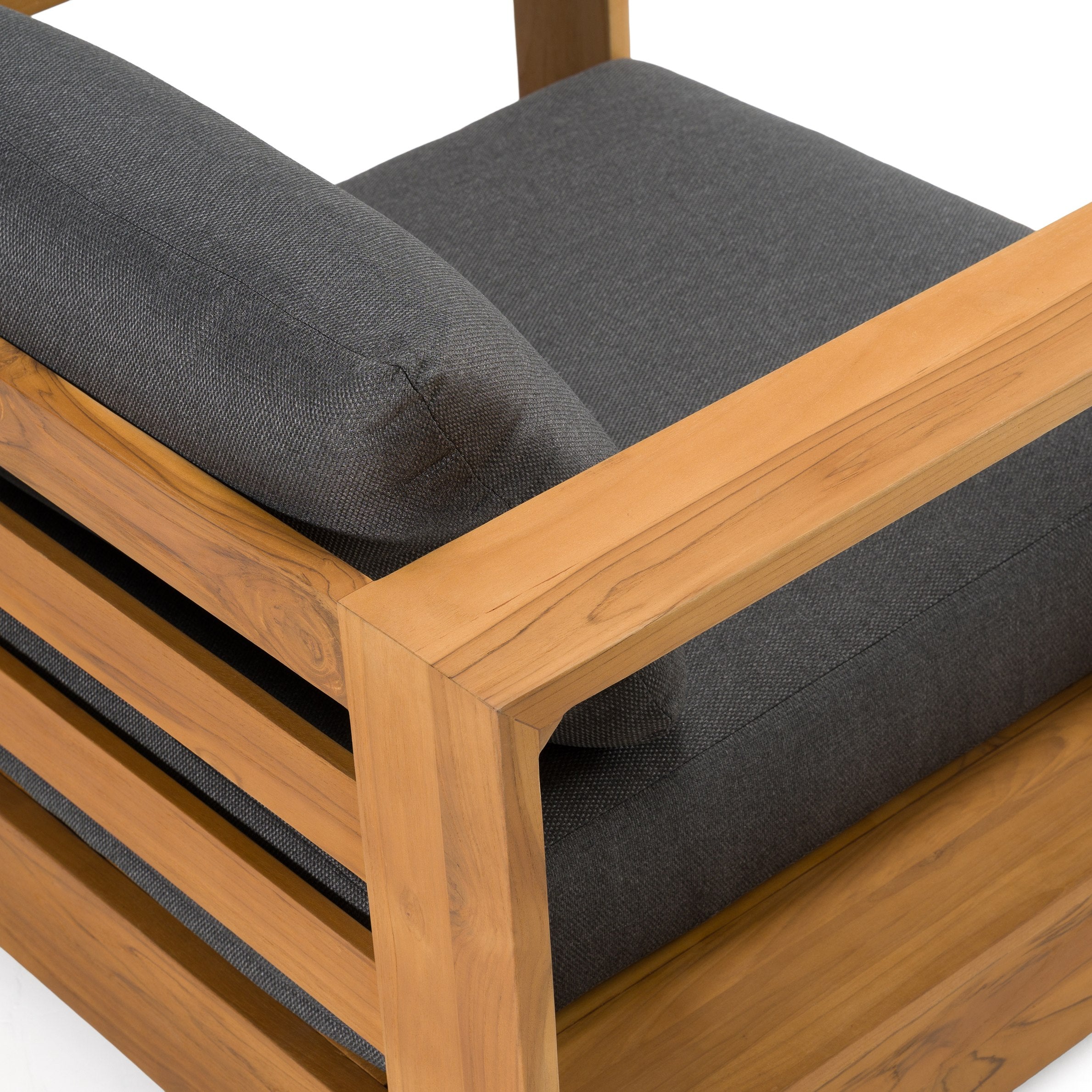 Santorini - Outdoor Grey Olefin Fabric + Natural Teak Lounge Chair