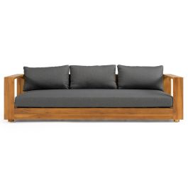Santorini - Outdoor Grey Olefin Fabric + Natural Teak Sofa