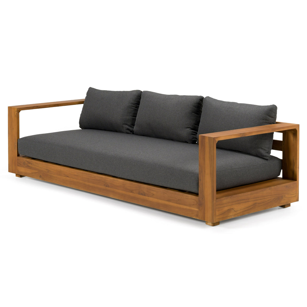 Santorini - Outdoor Grey Olefin Fabric + Natural Teak Sofa