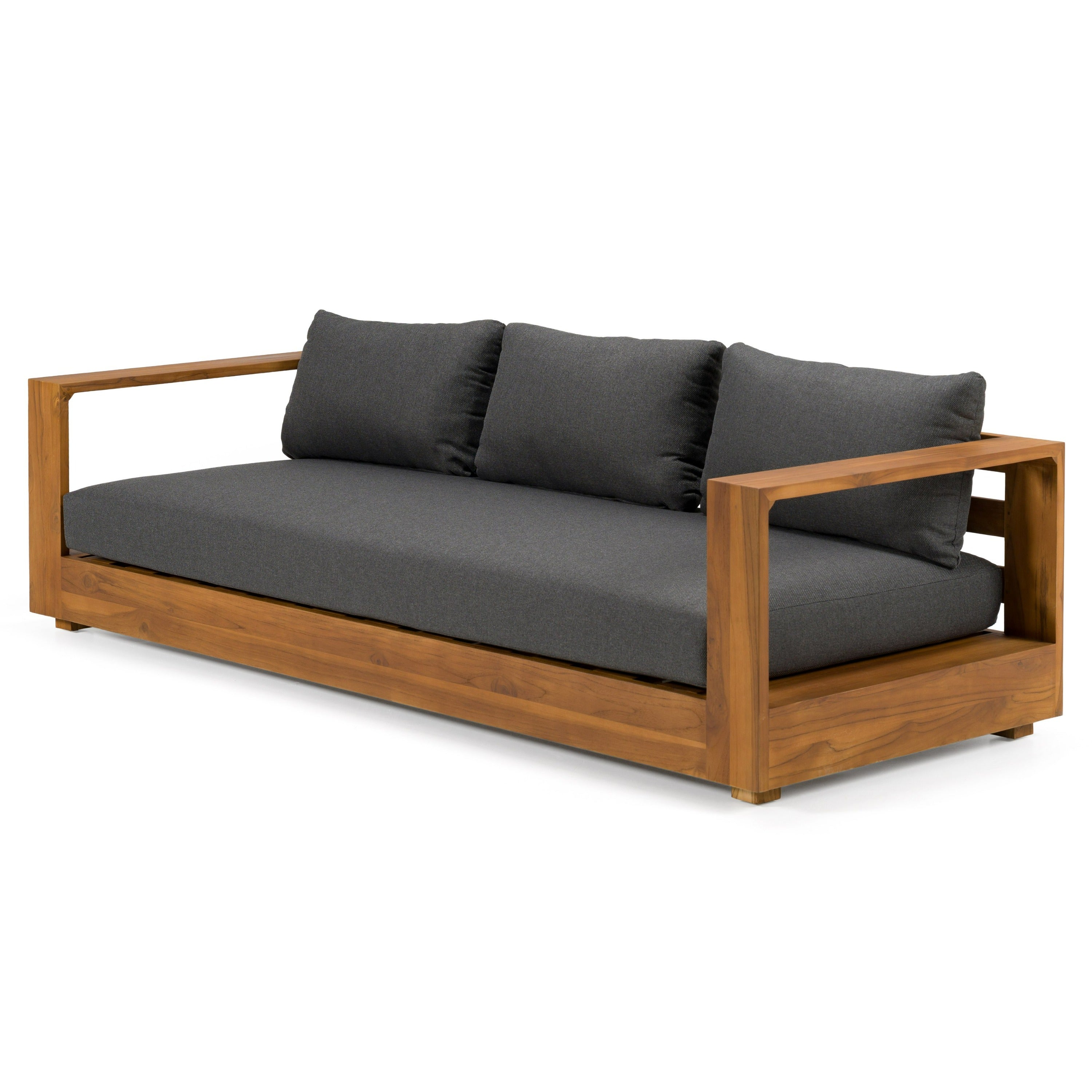 Santorini - Outdoor Grey Olefin Fabric + Natural Teak Sofa