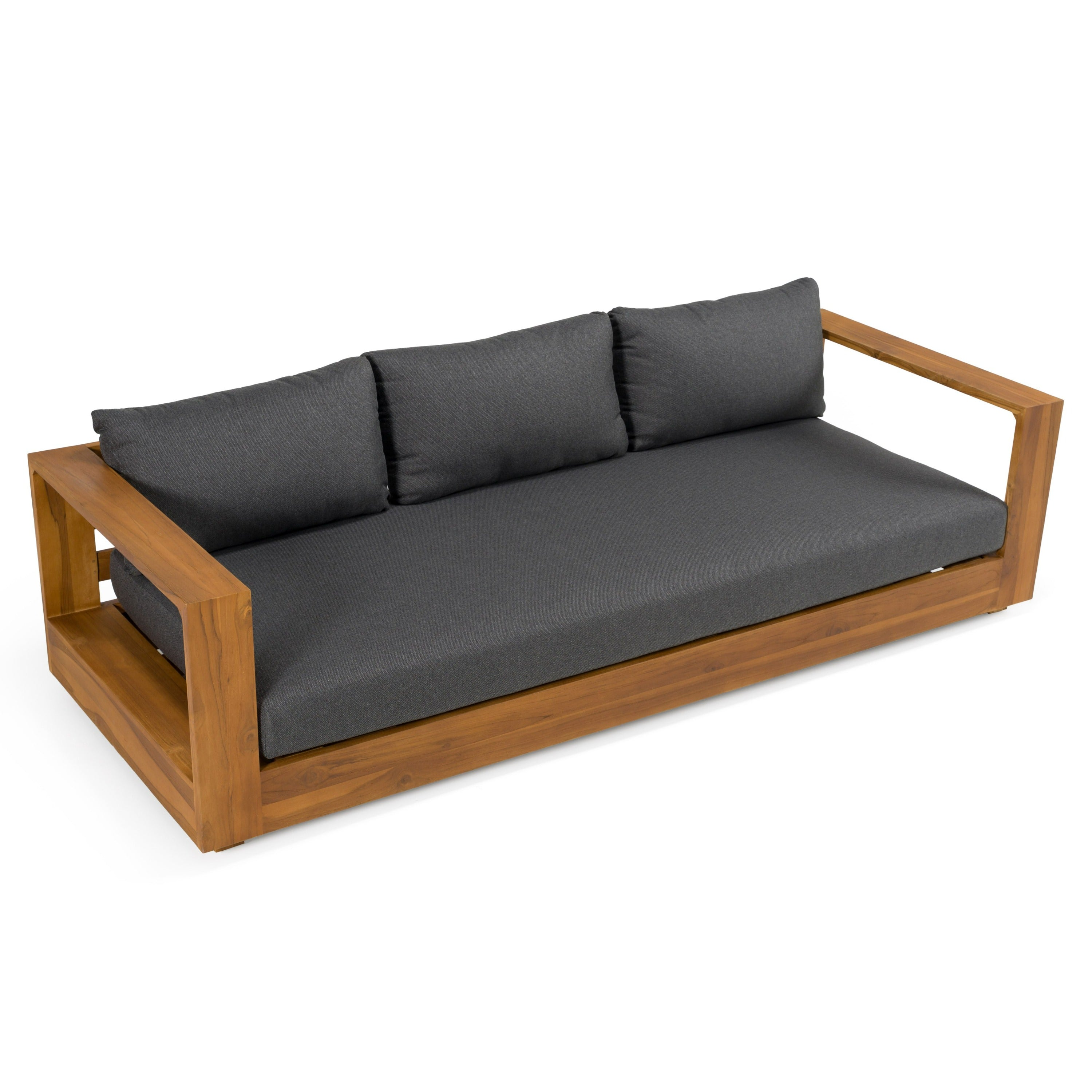 Santorini - Outdoor Grey Olefin Fabric + Natural Teak Sofa