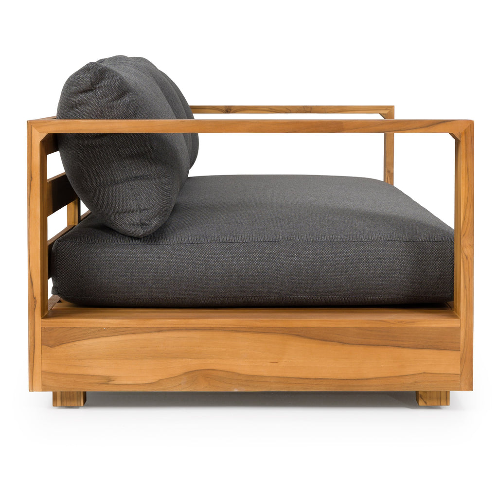 Santorini - Outdoor Grey Olefin Fabric + Natural Teak Sofa