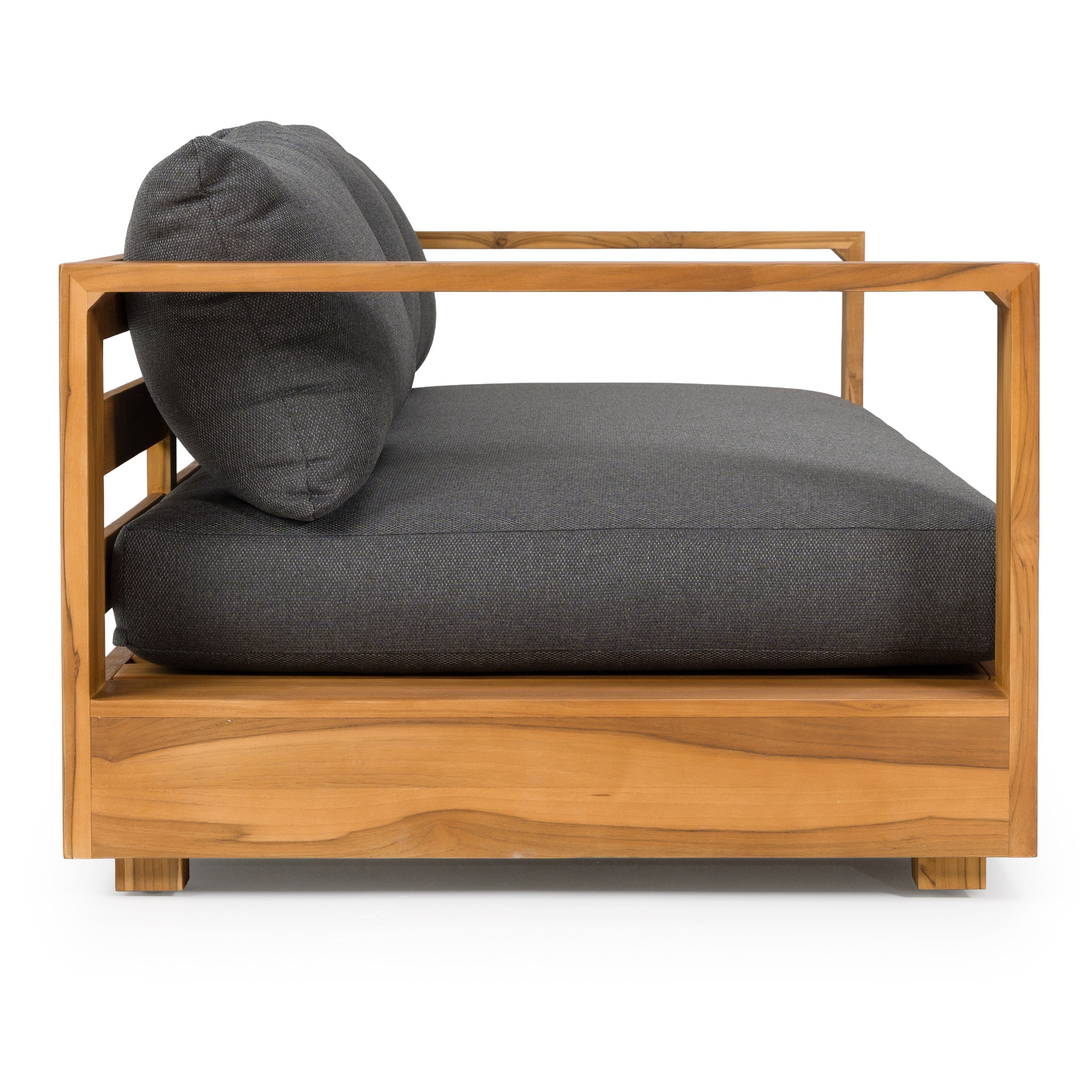 Santorini - Outdoor Grey Olefin Fabric + Natural Teak Sofa