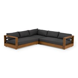 Santorini - Outdoor Grey Olefin Fabric + Natural Teak Sectional Sofa