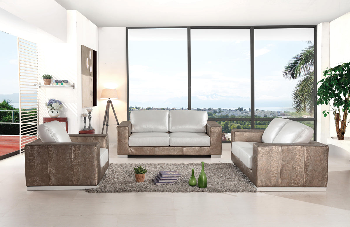 Divani Casa Cordova Modern Bronze & White Leather Sofa Set – Additional View