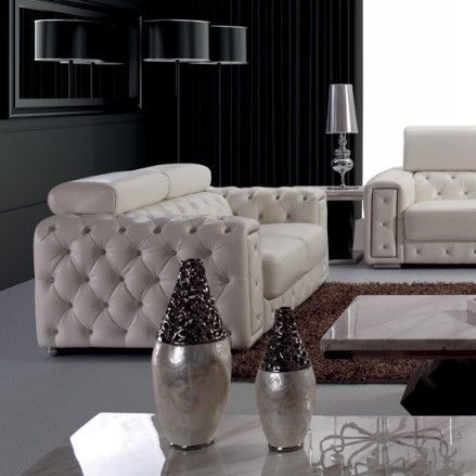 Divani Casa Lumy - Modern Tufted White Leather Loveseat with Crystals