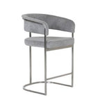 Sebastian - Modern Grey Fabric + Stainless Steel Counter Chair