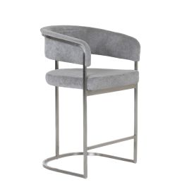 Sebastian - Modern Grey Fabric + Stainless Steel Counter Chair