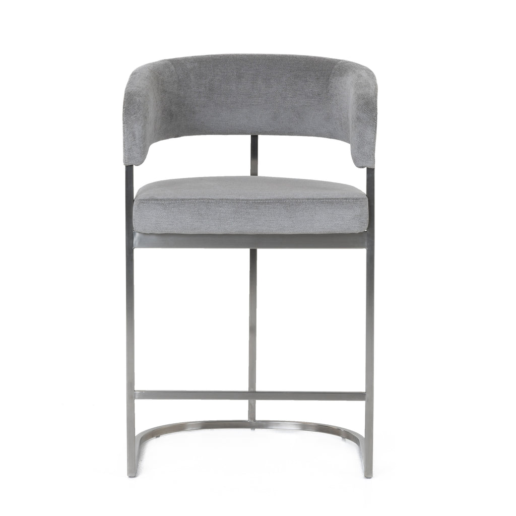 Sebastian - Modern Grey Fabric + Stainless Steel Counter Chair