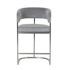 Sebastian - Modern Grey Fabric + Stainless Steel Counter Chair