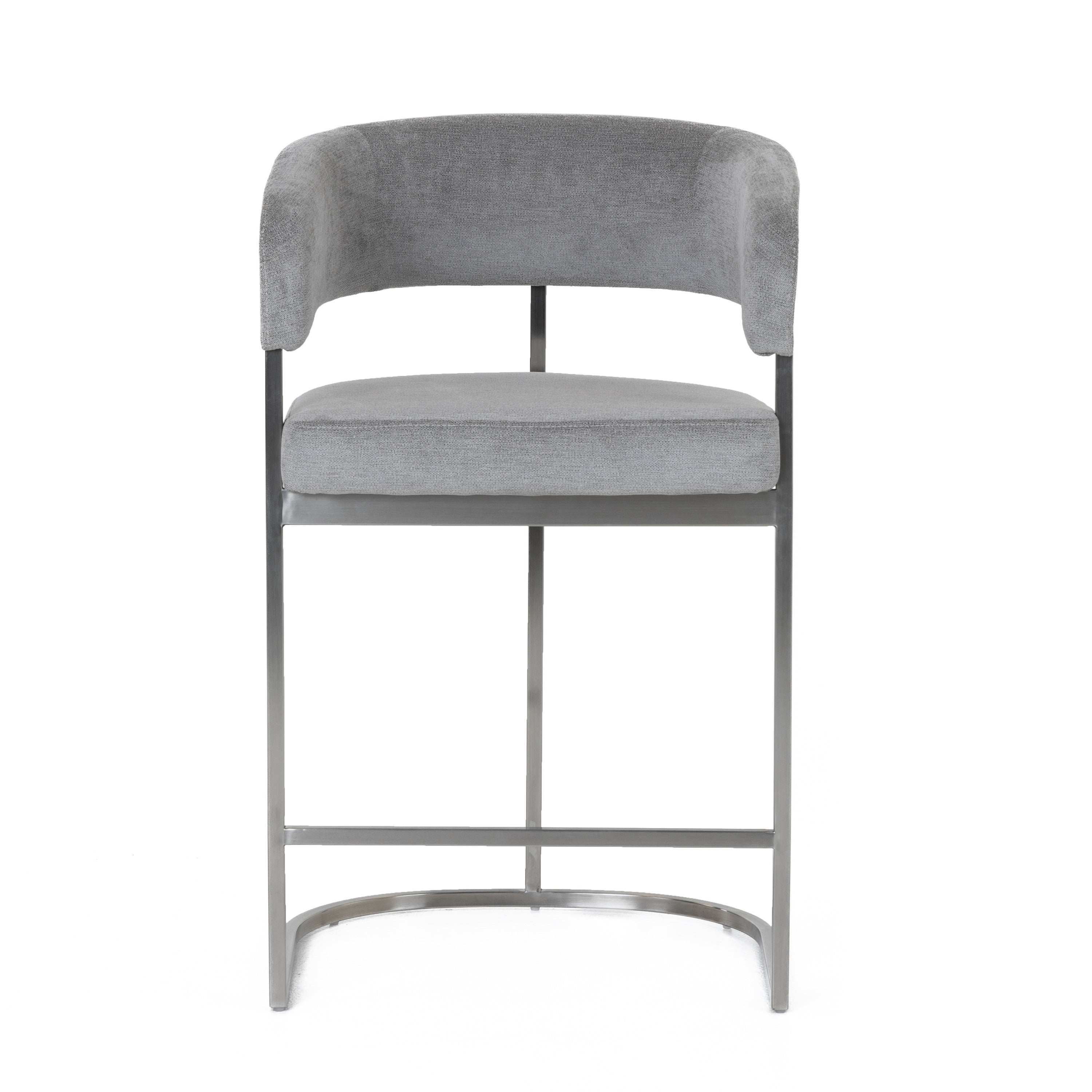 Sebastian - Modern Grey Fabric + Stainless Steel Counter Chair
