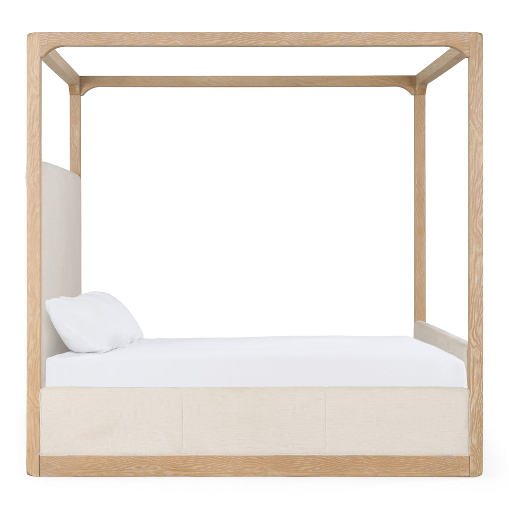 Eastern King Sergio - Modern Beige Fabric + Natural Oak Canopy Bed - Modern Beige Fabric + Natural Oak Canopy Bed