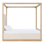 Eastern King Sergio - Modern Beige Fabric + Natural Oak Canopy Bed - Modern Beige Fabric + Natural Oak Canopy Bed