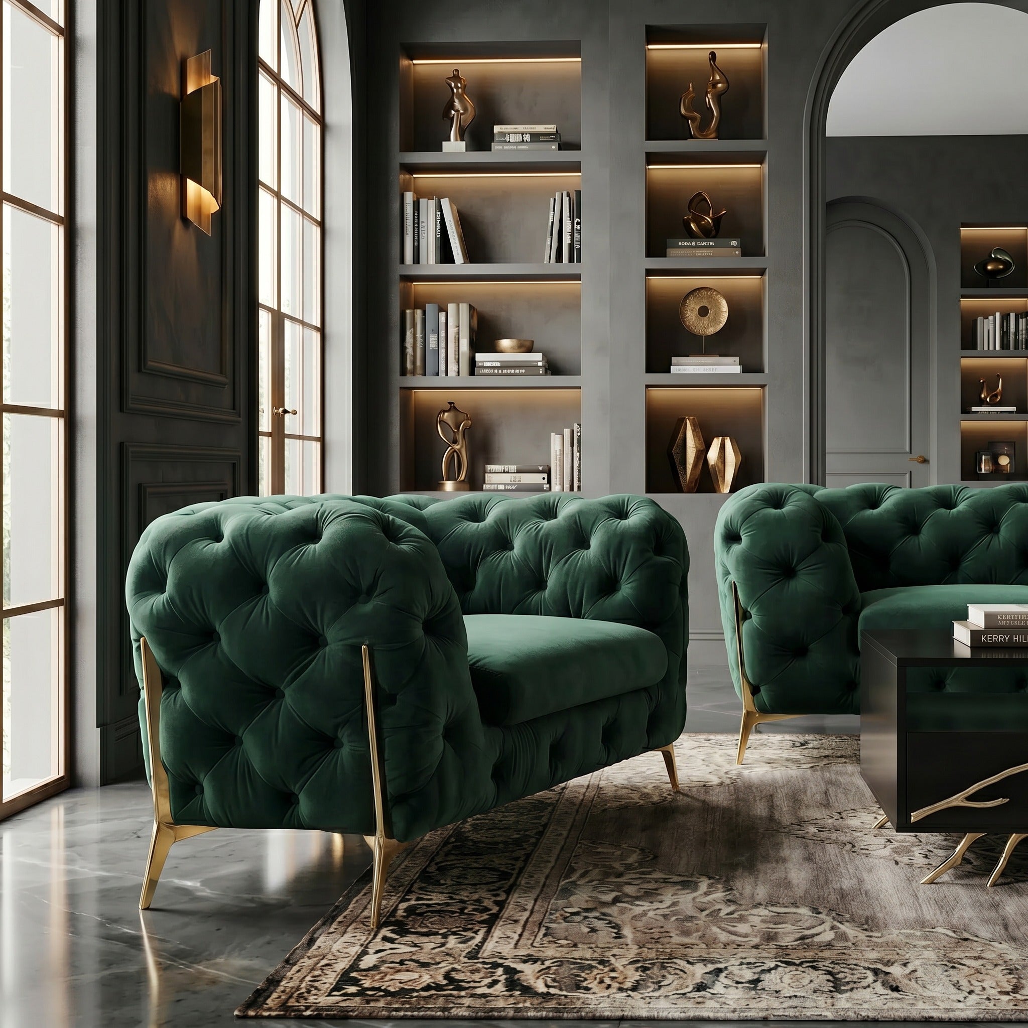 Sheila - Transitional Emerald Green Fabric Chair