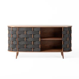 Sheridan - Mid-Century Modern Grey Fabric + Walnut Buffet