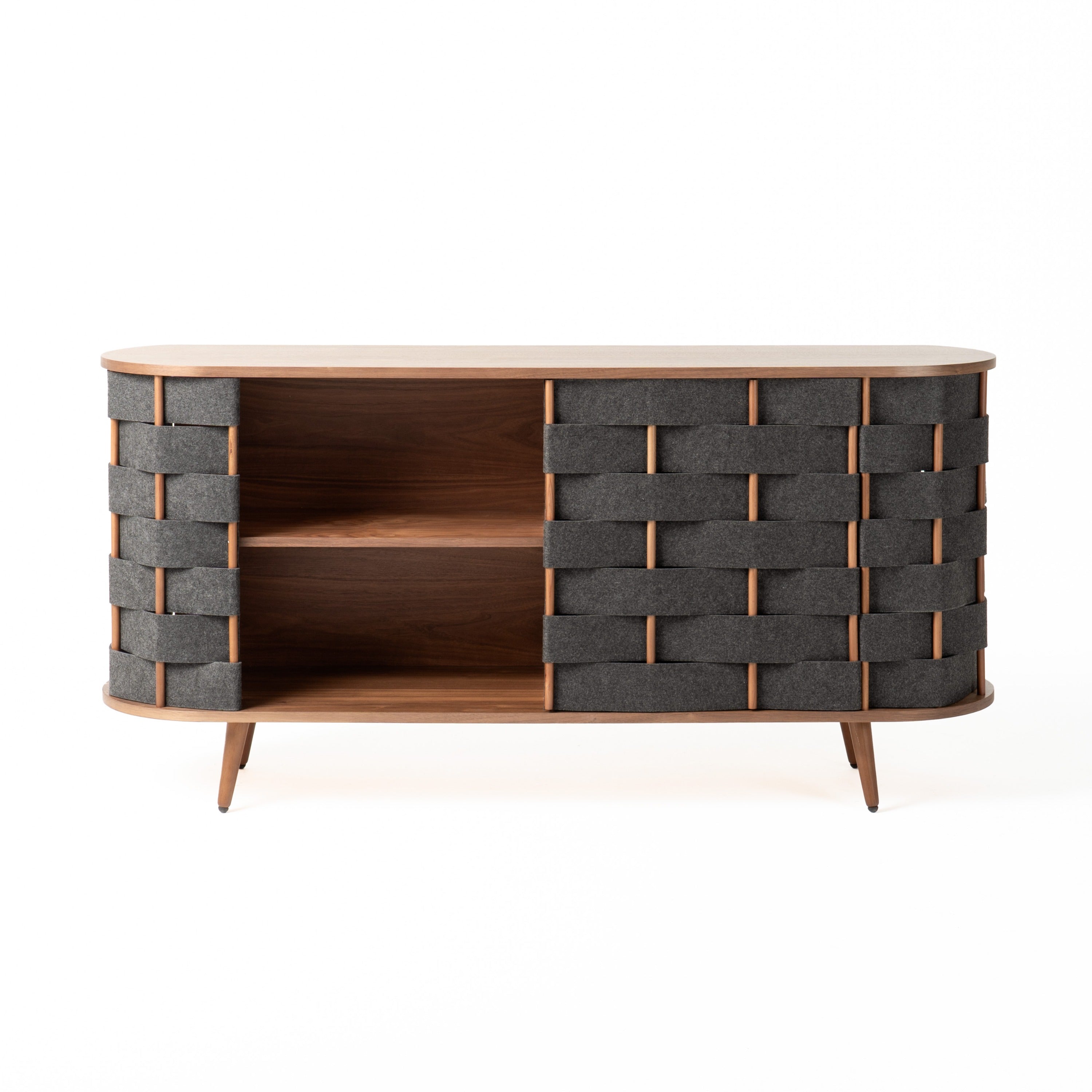 Sheridan - Mid-Century Modern Grey Fabric + Walnut Buffet