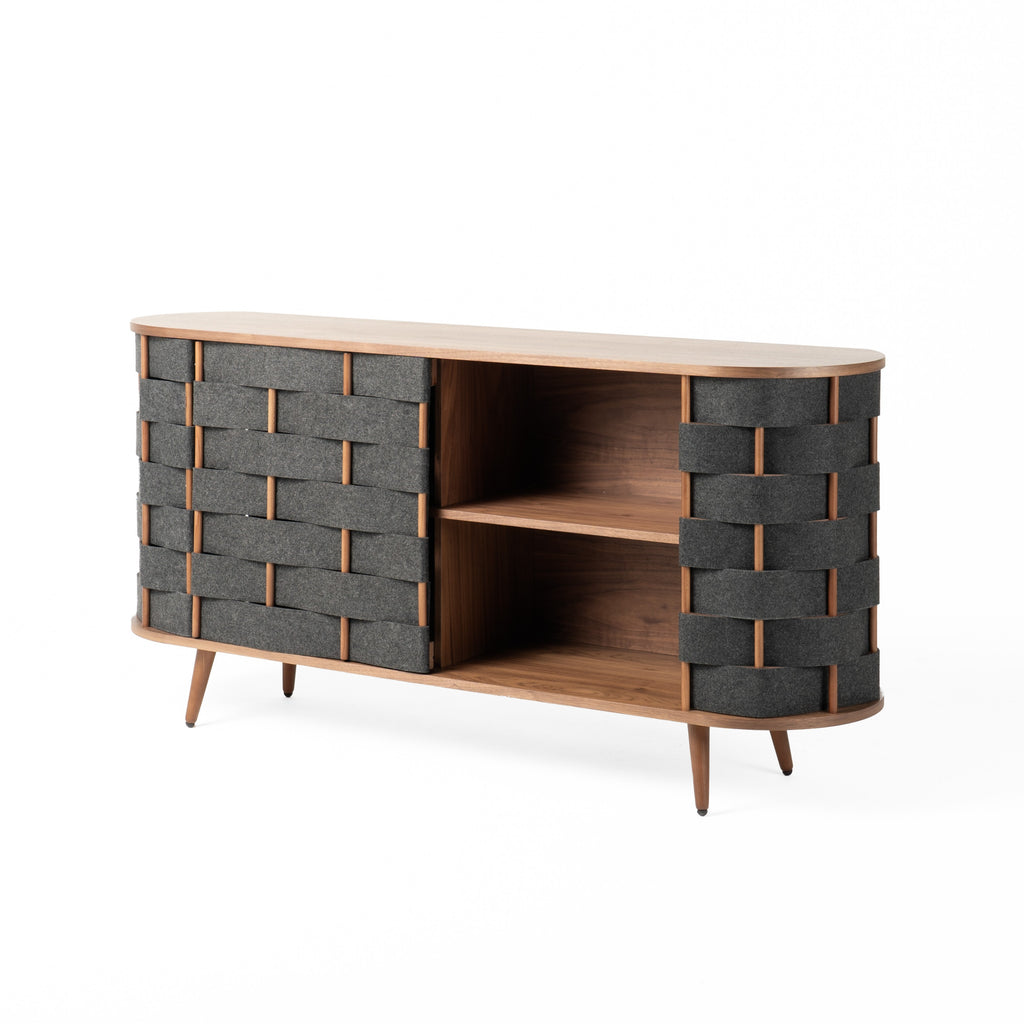 Sheridan - Mid-Century Modern Grey Fabric + Walnut Buffet