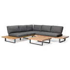 Skaros - Outdoor Grey Olefin Fabric + Eucalyptus Sectional Sofa + Coffee Table Set