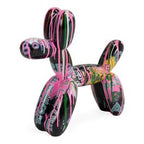 Small Graffiti Balloon Dog - Black + Multi - Color Sculpture
