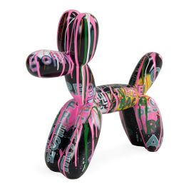 Small Graffiti Balloon Dog - Black + Multi - Color Sculpture