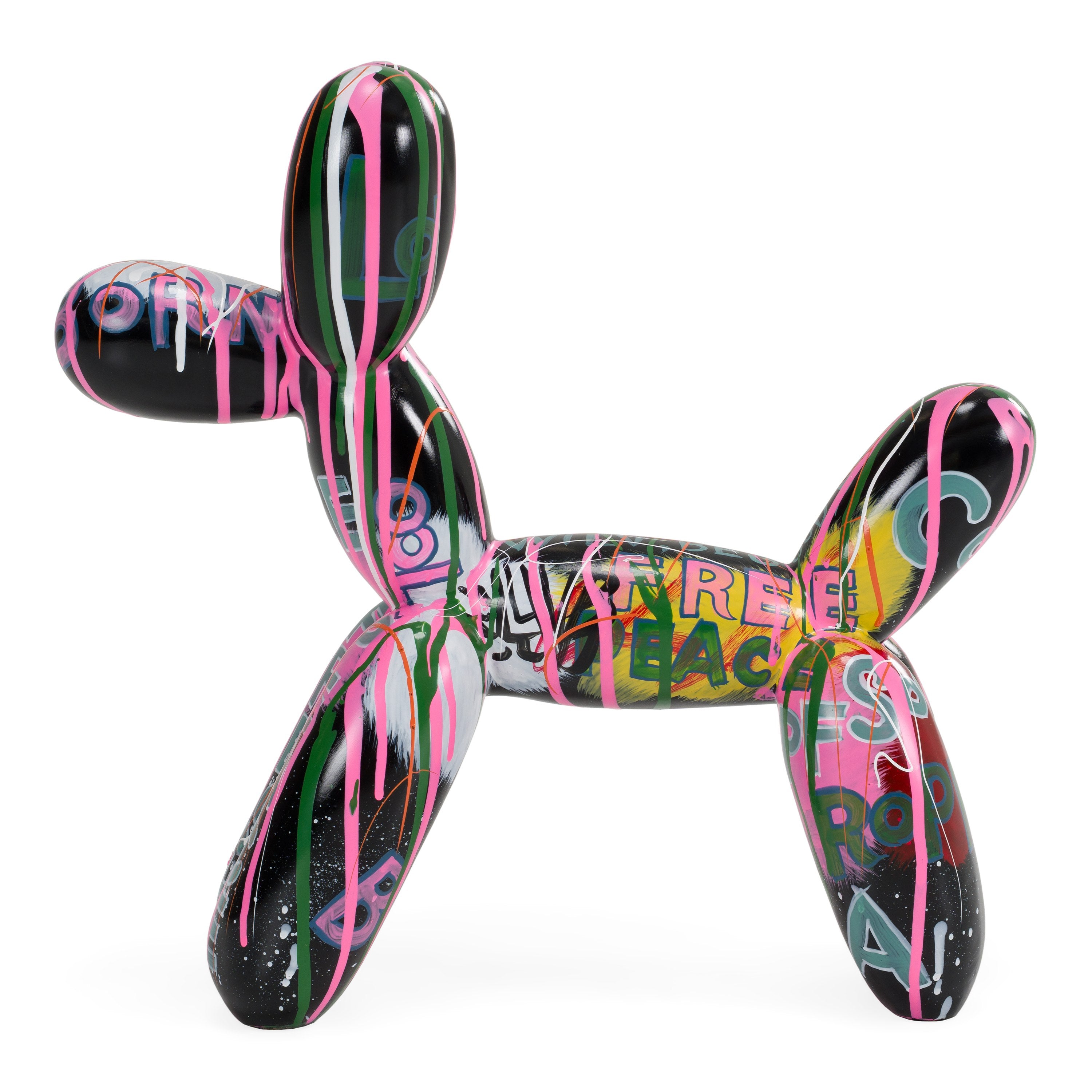 Small Graffiti Balloon Dog - Black + Multi - Color Sculpture