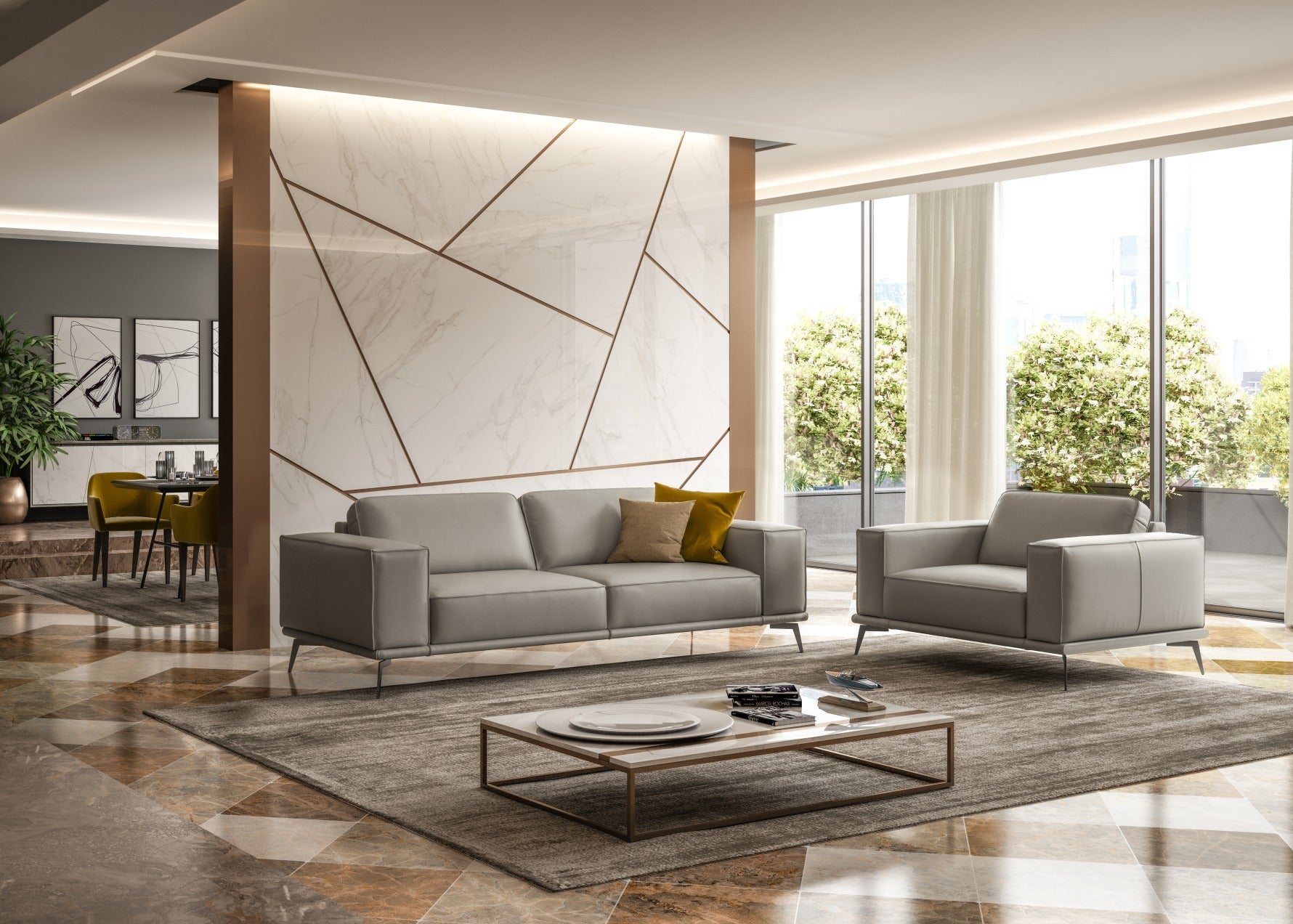 Soho - Contemporary Italian Light Grey Leather Sofa