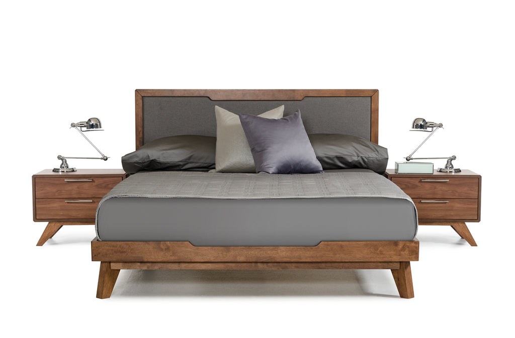 Soria Mid-Century Grey & Walnut Bed