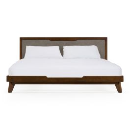 Soria Mid-Century Grey & Walnut Bed