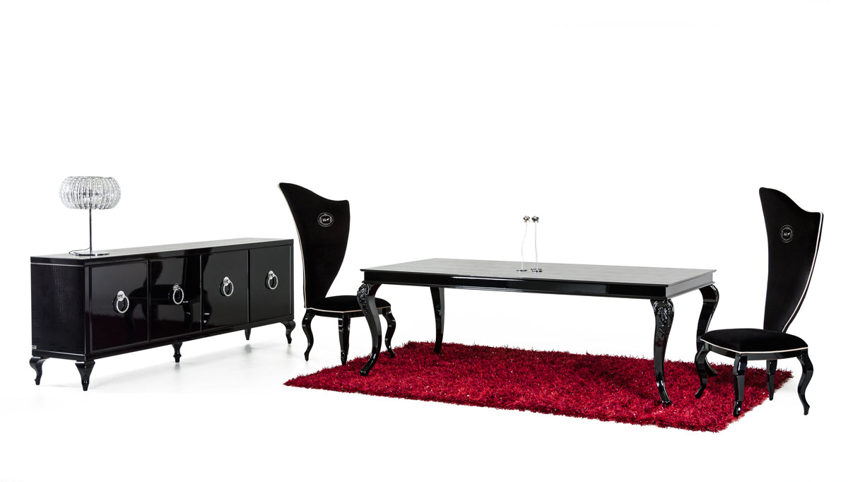 Sovereign Transitional Black Crocodile Dining Table with Black Gloss Legs