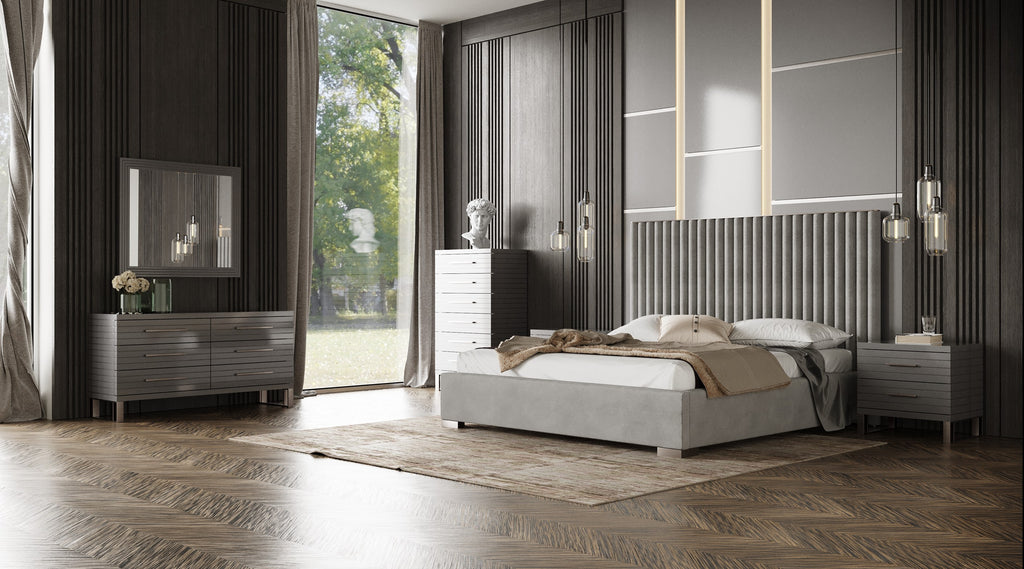 Splendor - Silver + Grey Velvet Upholstered King Platform Bed