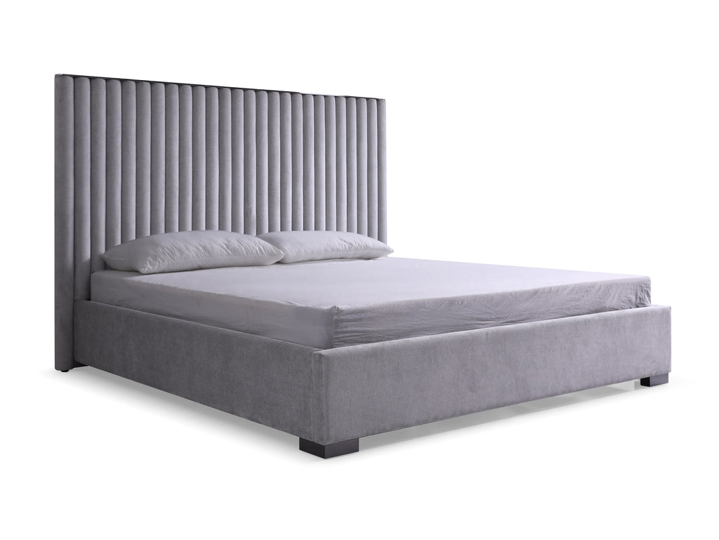 Splendor - Silver + Grey Velvet Upholstered King Platform Bed
