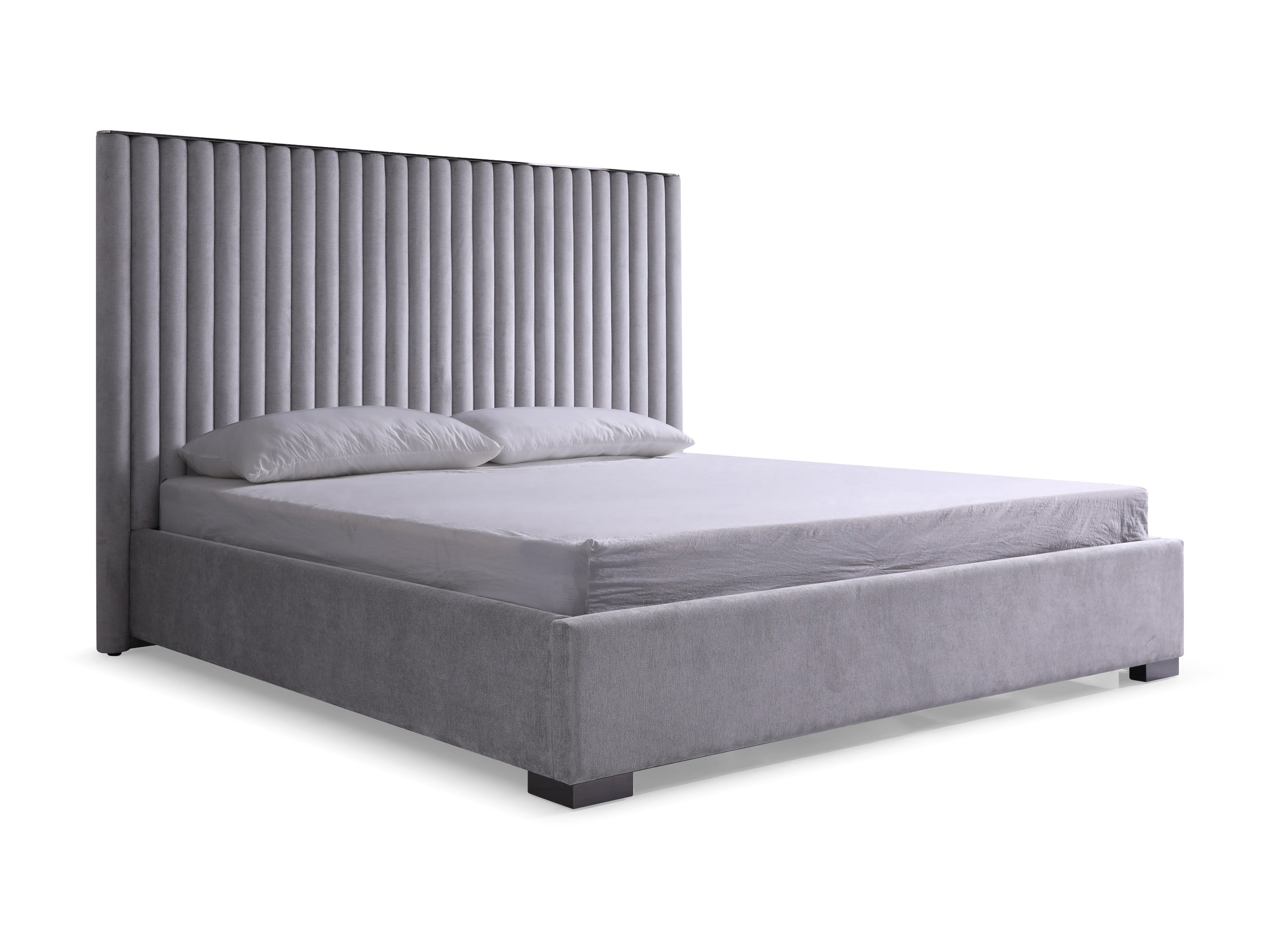 Splendor - Silver + Grey Velvet Upholstered King Platform Bed