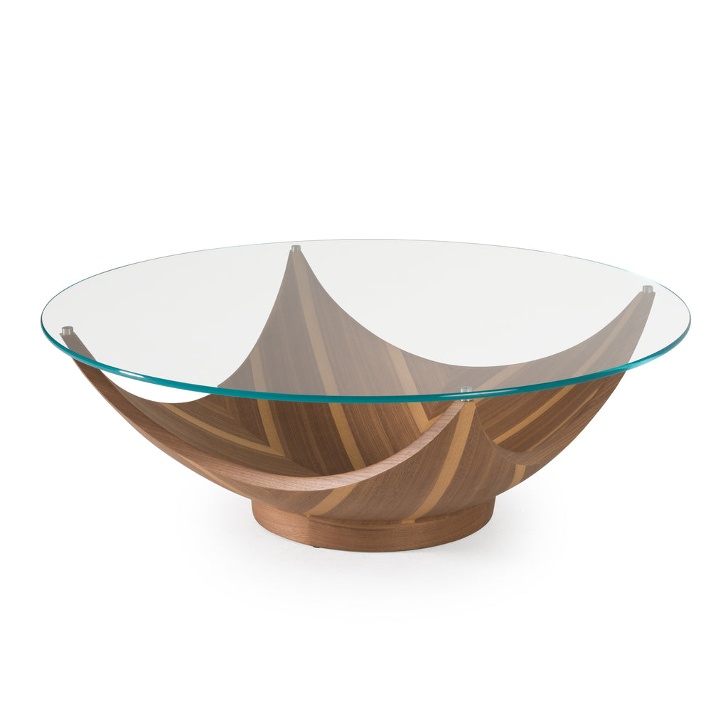 Sunrise - Contemporary Glass + Walnut Round Coffee Table