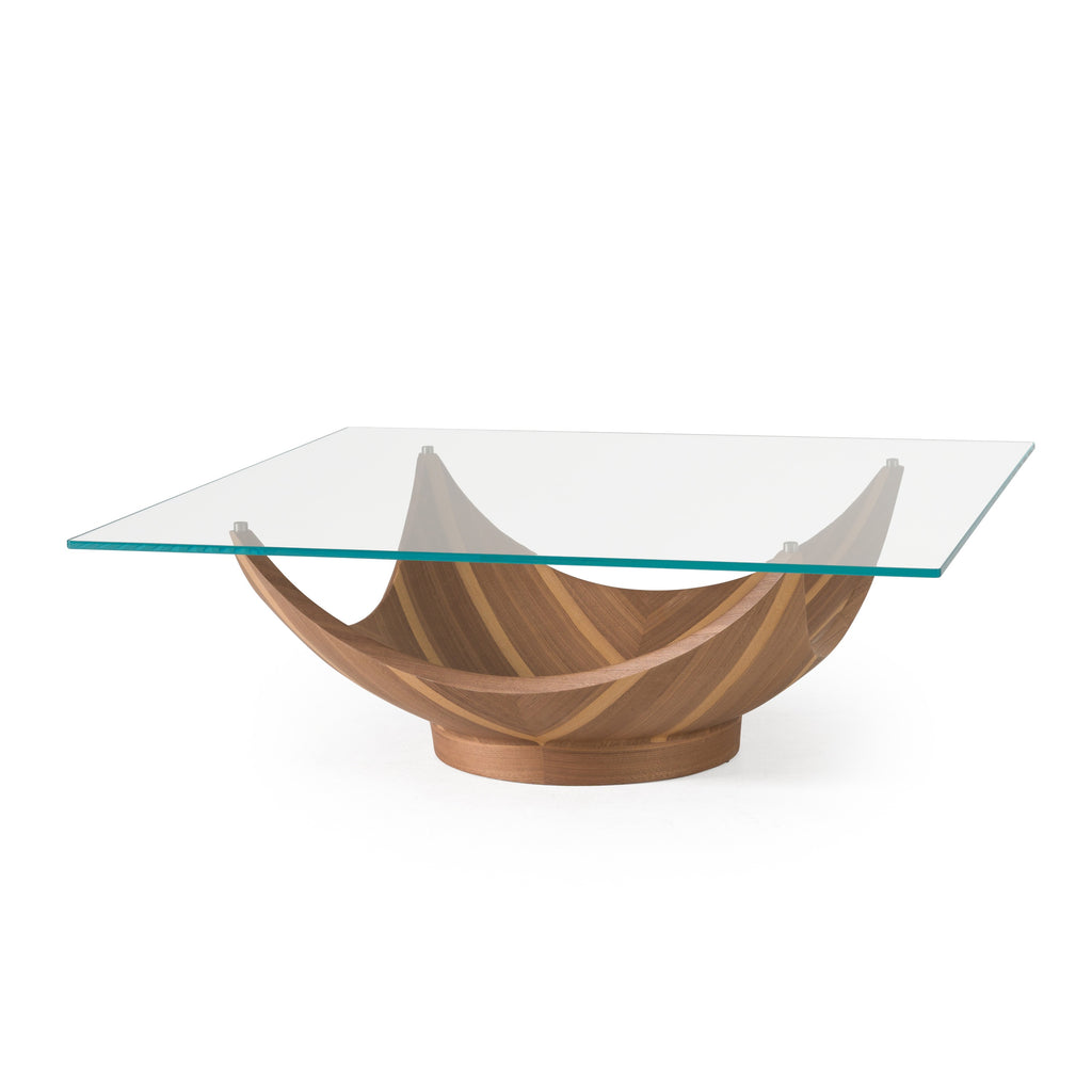 Sunrise - Contemporary Glass + Walnut Square Coffee Table