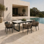Suntide - Outdoor Grey Fabric + Grey Acacia + Beige Rattan Dining Set
