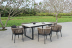 Suntide - Outdoor Grey Fabric + Grey Acacia + Beige Rattan Dining Set