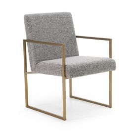 Suzanne - Modern Grey Fabric + Antique Brass Dining Chair