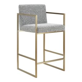 Suzanne - Modern Grey Fabric + Antique Brass Counter Chair
