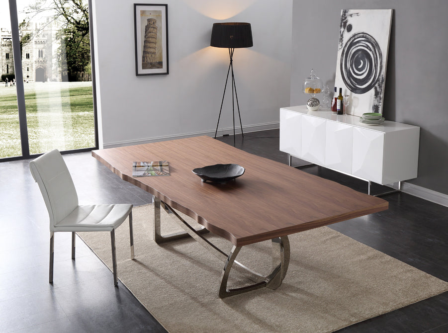 Addy Modern Walnut & Stainless Steel Dining Table
