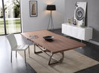 Addy Modern Walnut & Stainless Steel Dining Table