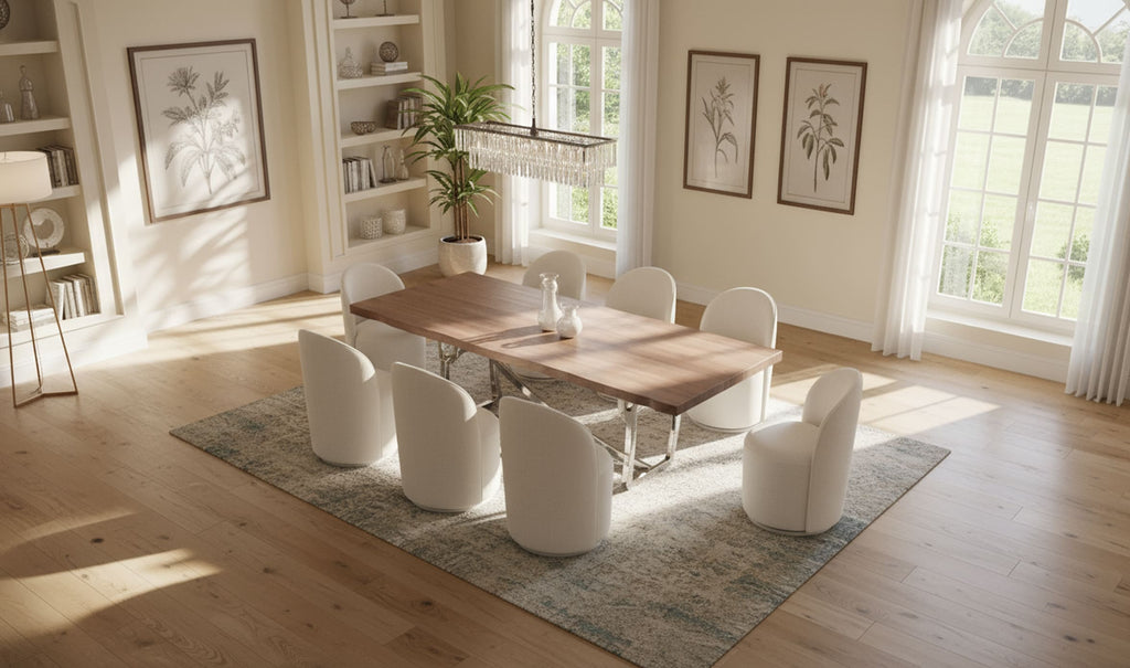 Addy Modern Walnut & Stainless Steel Dining Table