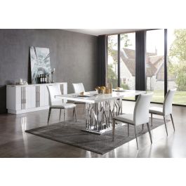 Marston Modern White Marble & Stainless Steel Dining Table