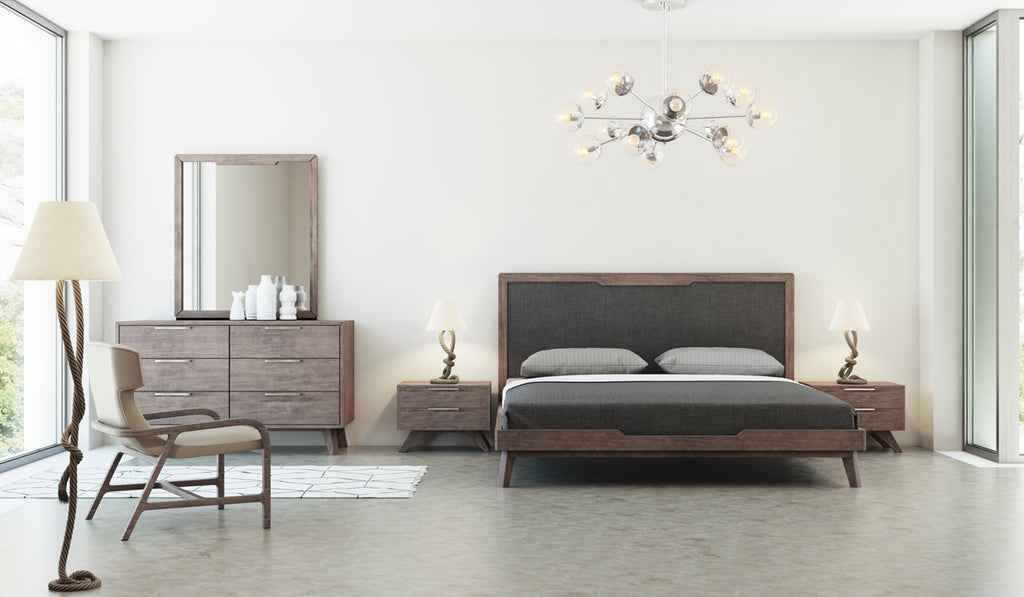 Soria Mid-Century Grey & Walnut Bedroom Set - Century Grey & Walnut Bedroom Set