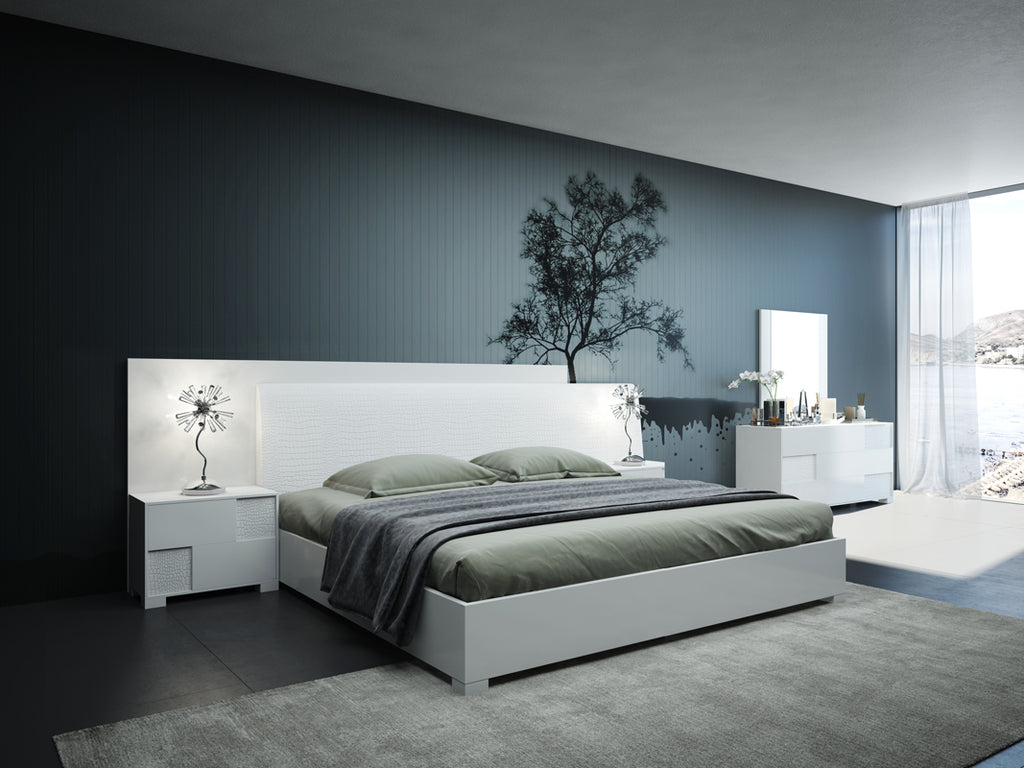 Queen Monza Italian Modern White Bed